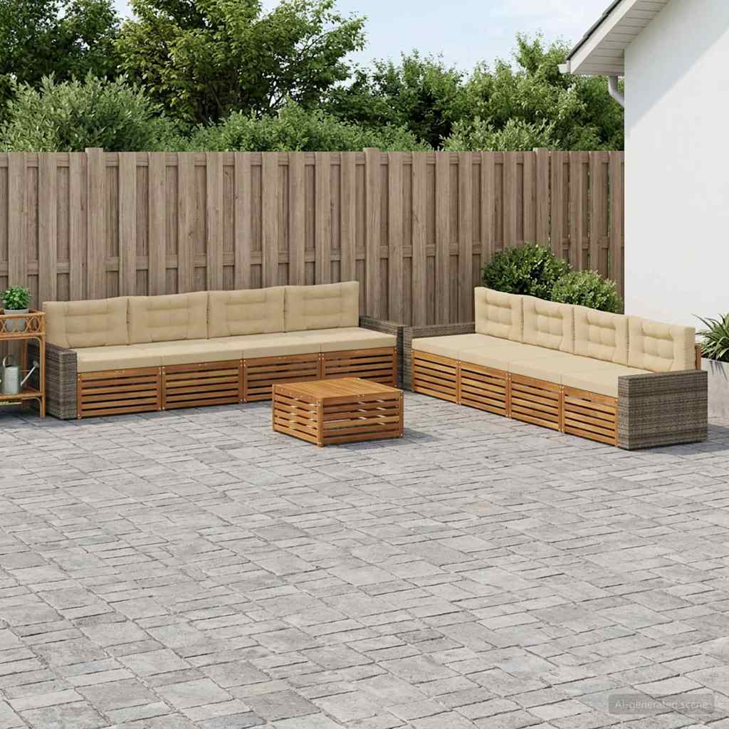 Set vanjskih sofa s jastukom 9 pcs Prirodna i bež Poliester