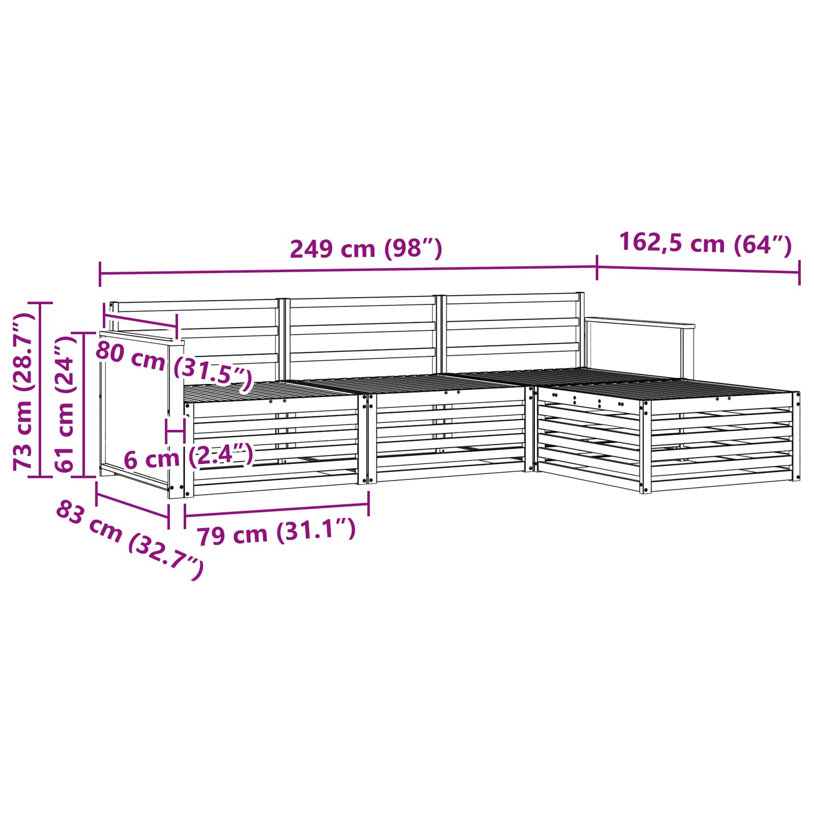 Set vanjskih sofa Prirodna 249 x 162,5 x 73 cm