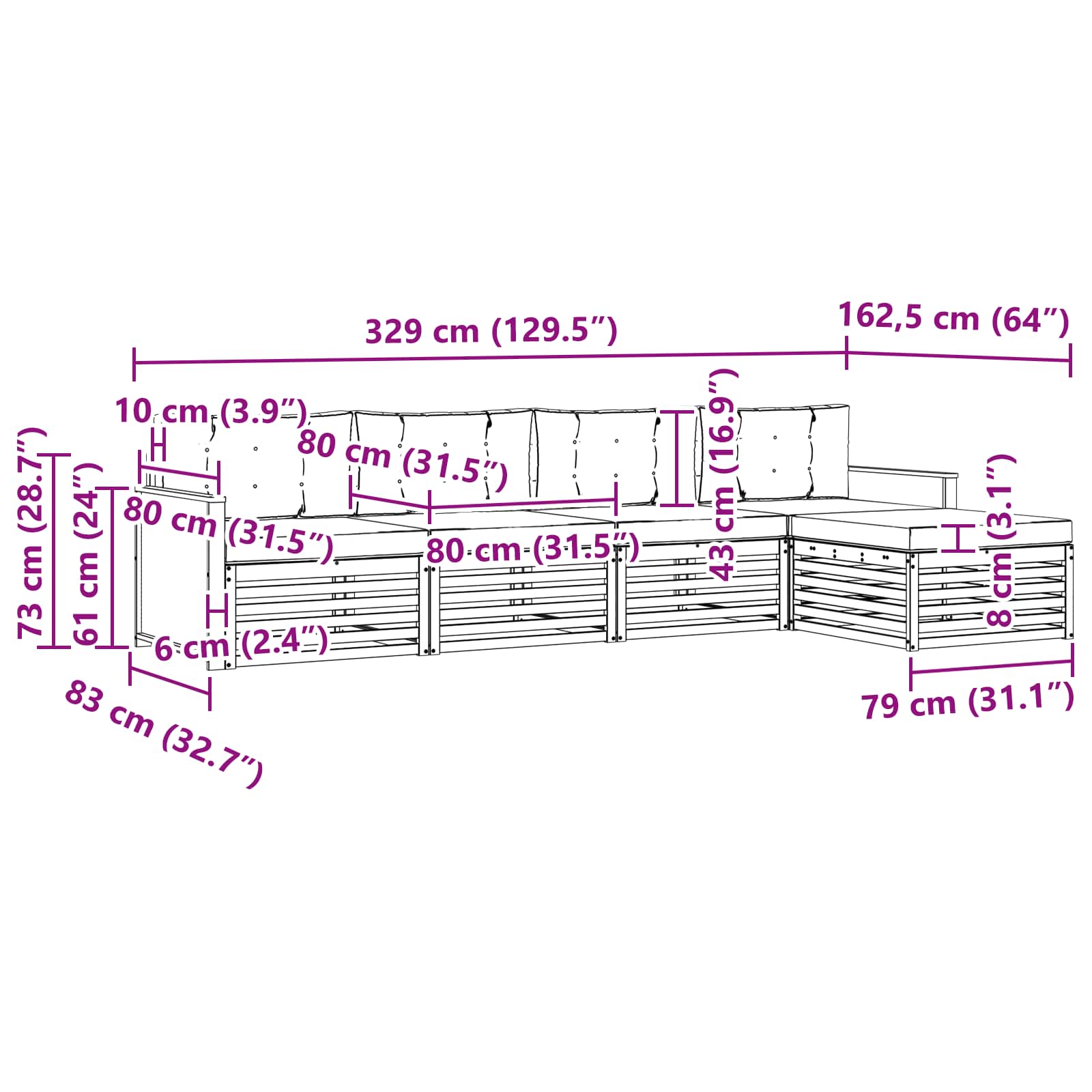 Set vanjskih sofa 5 pcs Prirodna i antracit Poliester