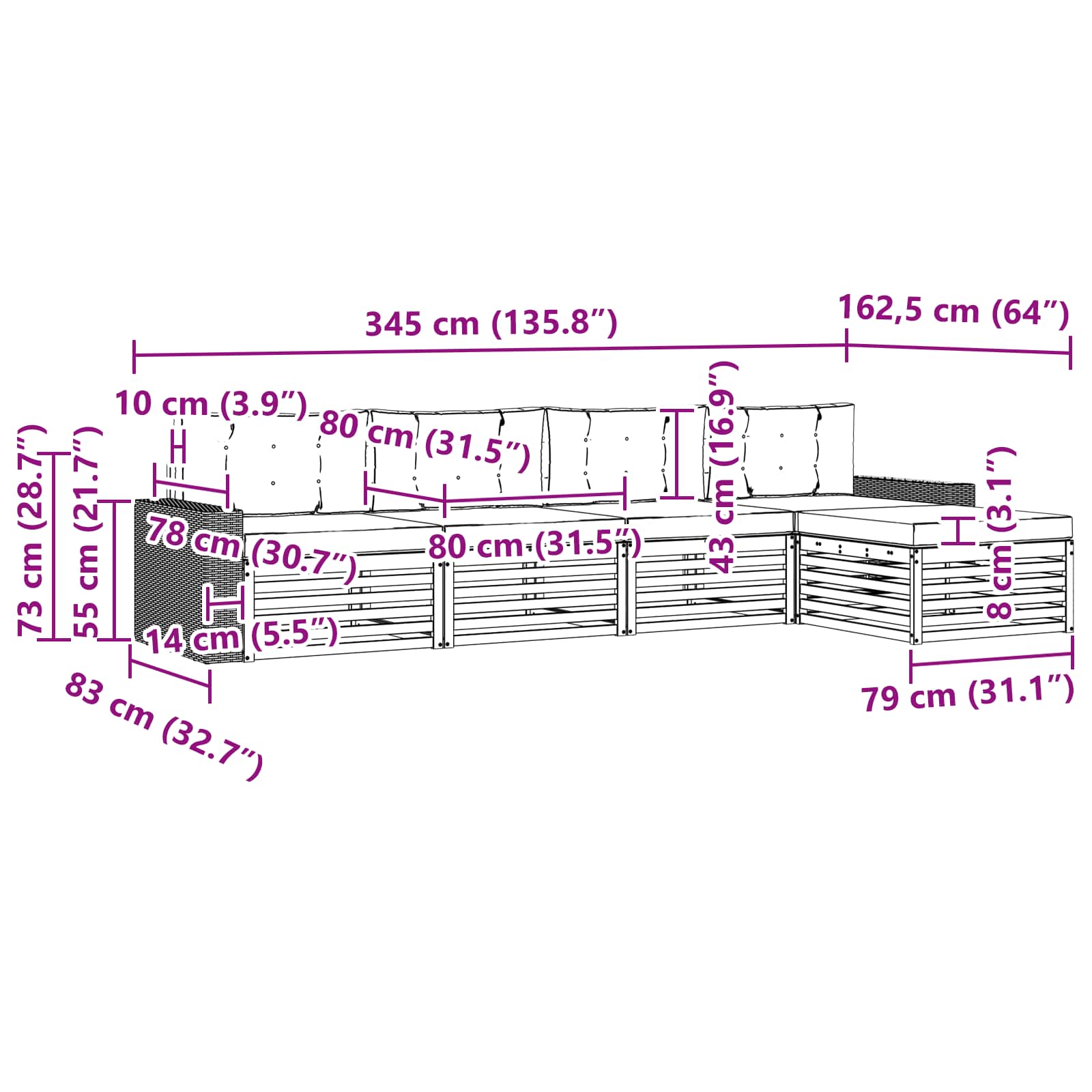 Set vanjskih sofa 5 pcs Prirodna i antracit Poliester