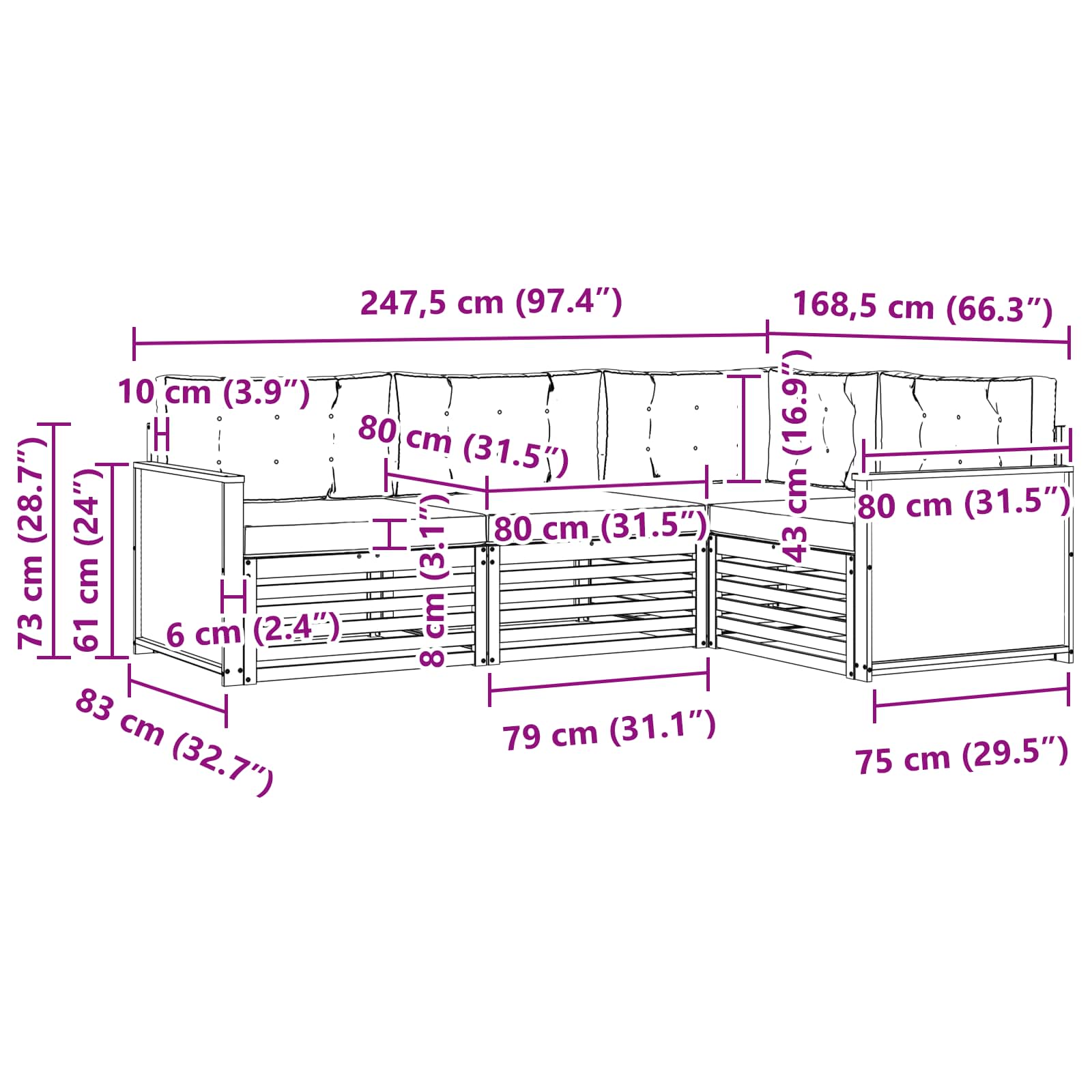Set vanjskih sofa 4 pcs Prirodna i krem 247,5 x 168,5 x 73 cm
