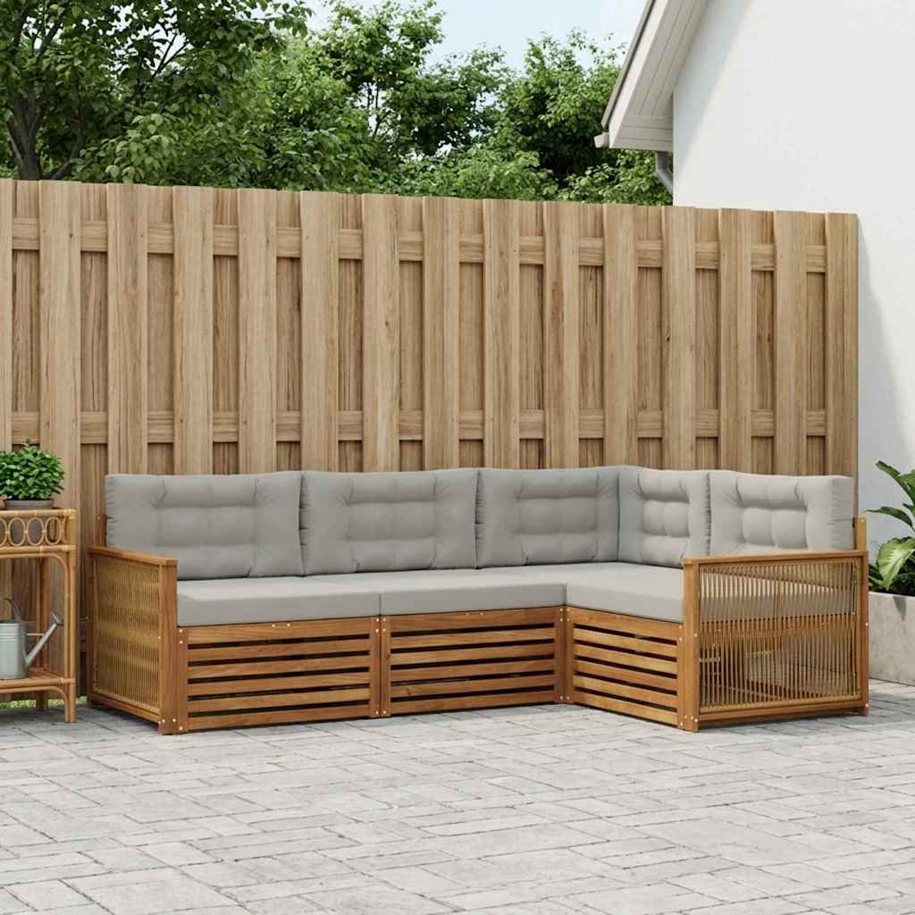 Set vanjskih sofa s jastukom 4 pcs Prirodna i svjetlosiva