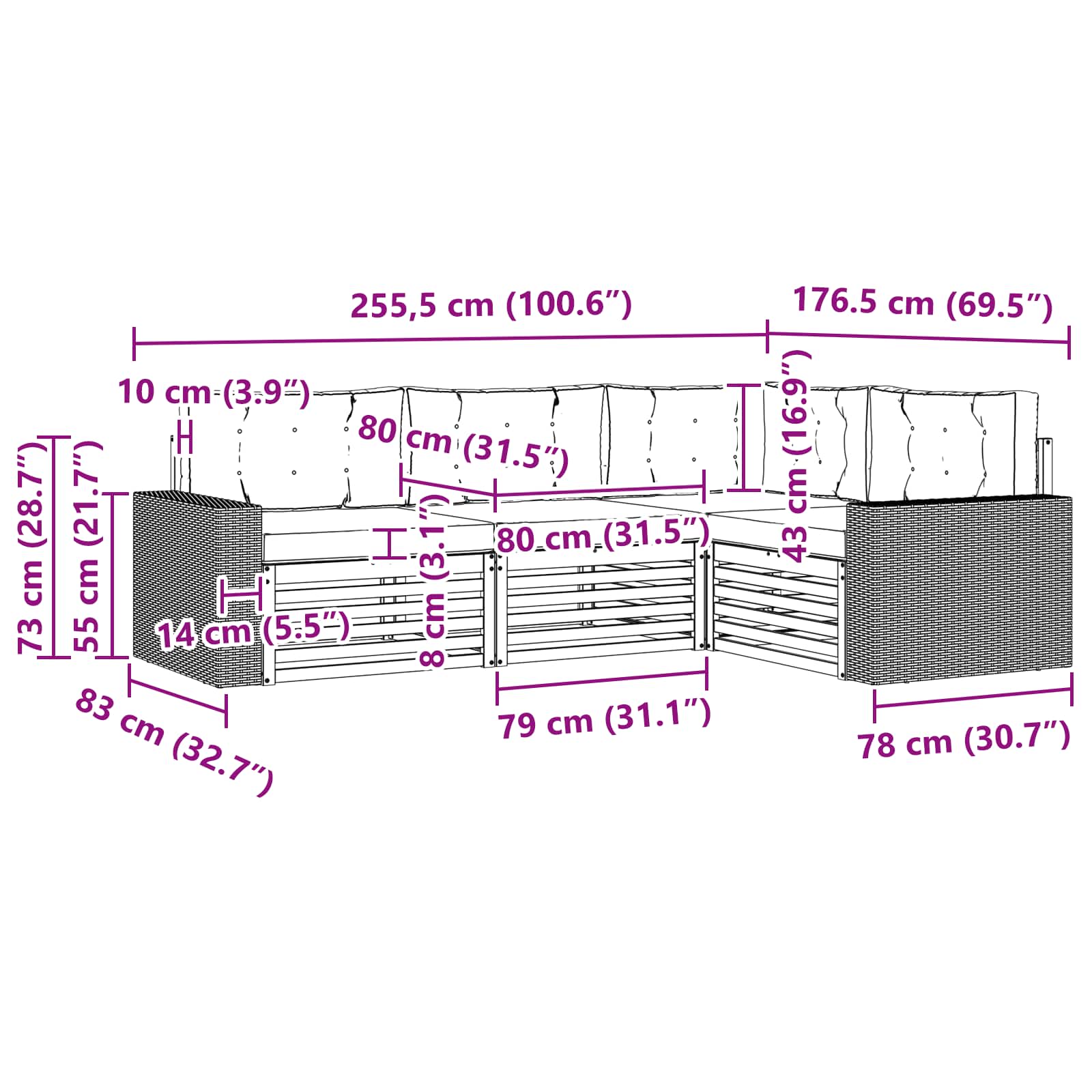 Set vanjskih sofa 4 pcs Prirodna i svjetlosiva