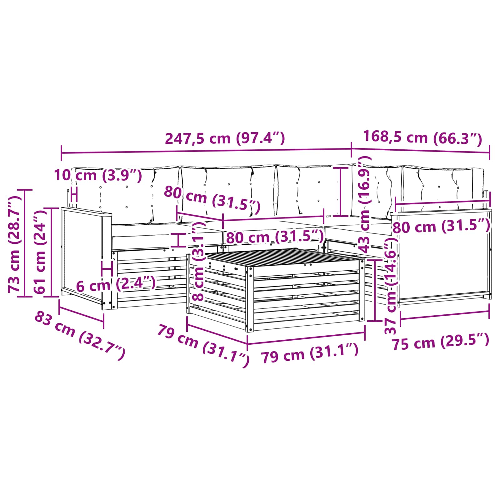 Set vanjskih sofa 5 pcs Prirodna i antracit 79 x 79 x 37 cm