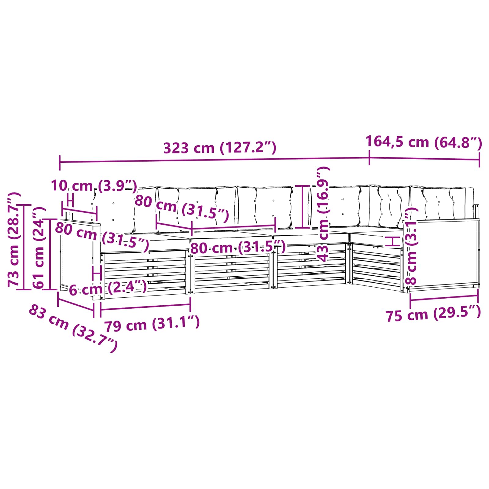 Set vanjskih sofa 5 pcs Prirodna i bež 323 x 164,5 x 73 cm