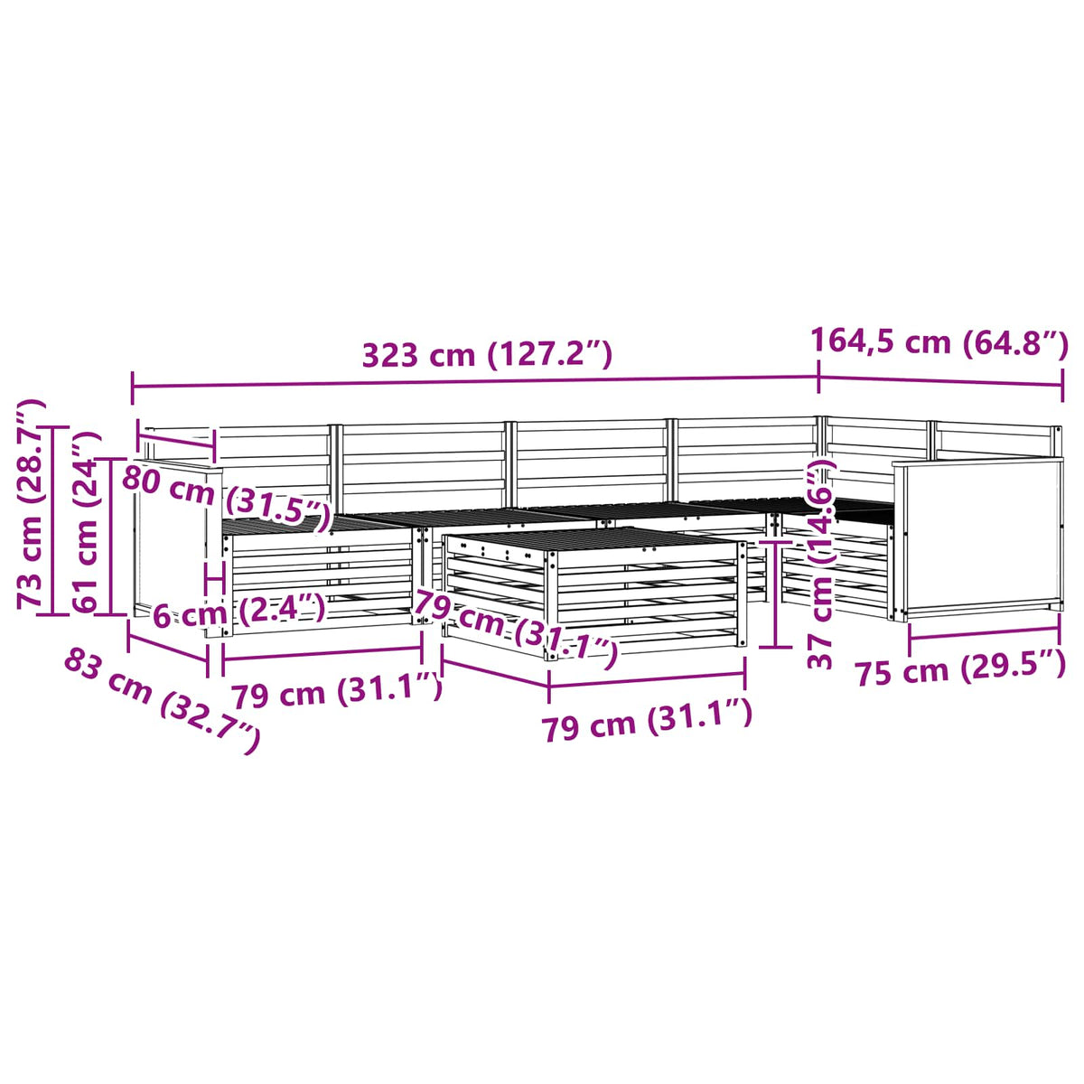 Set vanjskih sofa 6 kom. Prirodna Čvrsto drvo akacije
