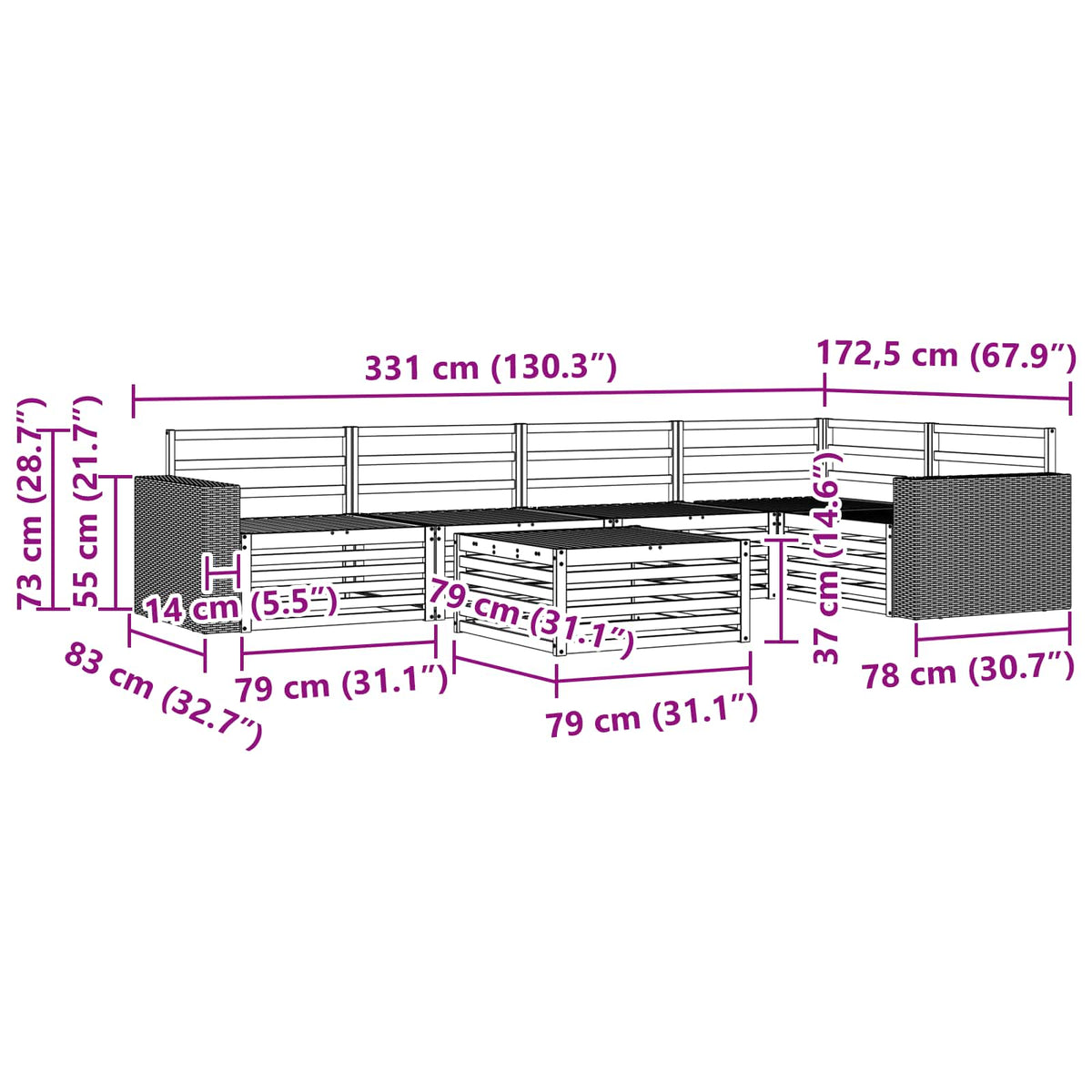 Set vanjskih sofa 6 kom. Prirodna Čvrsto drvo akacije