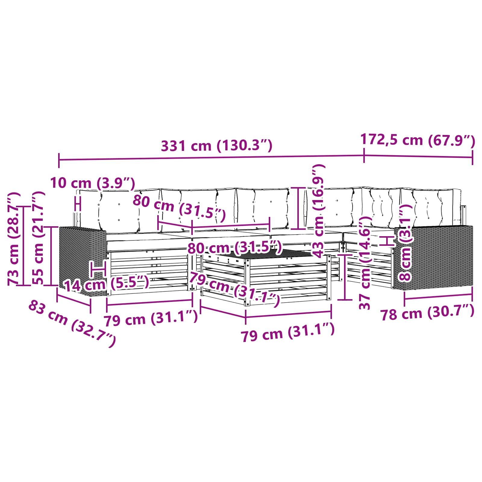 Set vanjskih sofa 6 pcs Prirodna i bež 79 x 79 x 37 cm