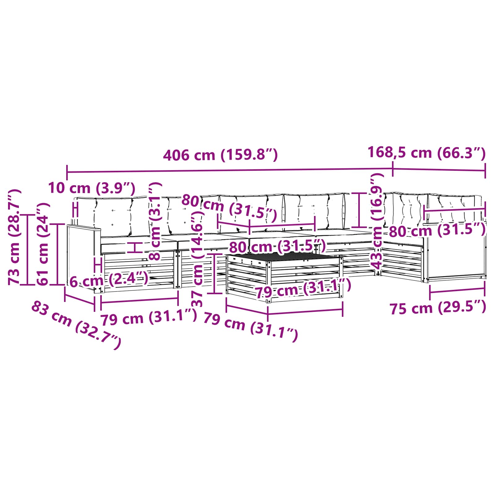 Set vanjskih sofa 7 kom. Prirodna i antracit