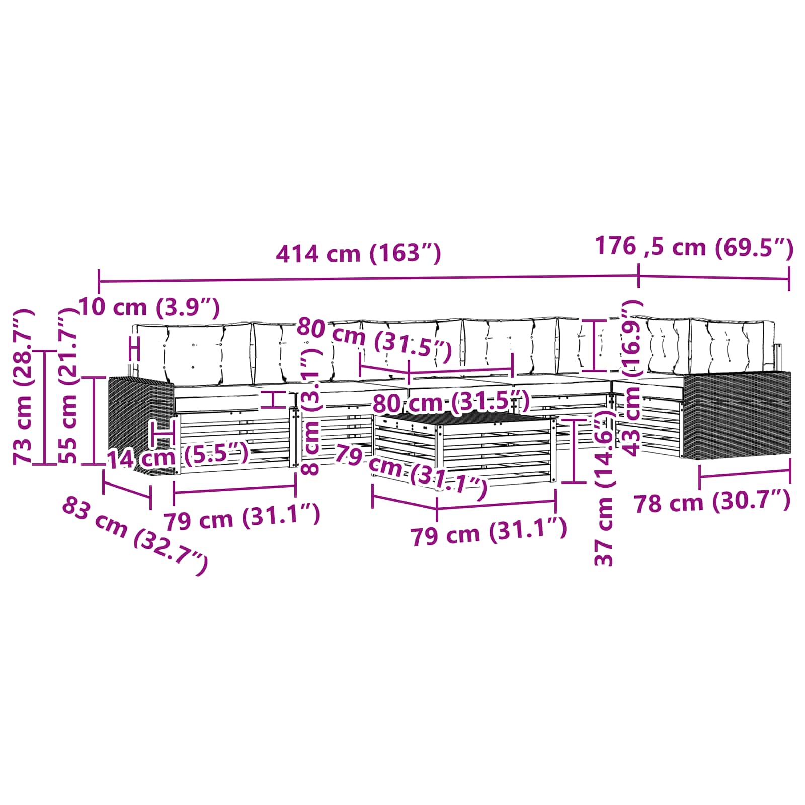 Set vanjskih sofa 7 pcs Prirodna i antracit 79 x 79 x 37 cm
