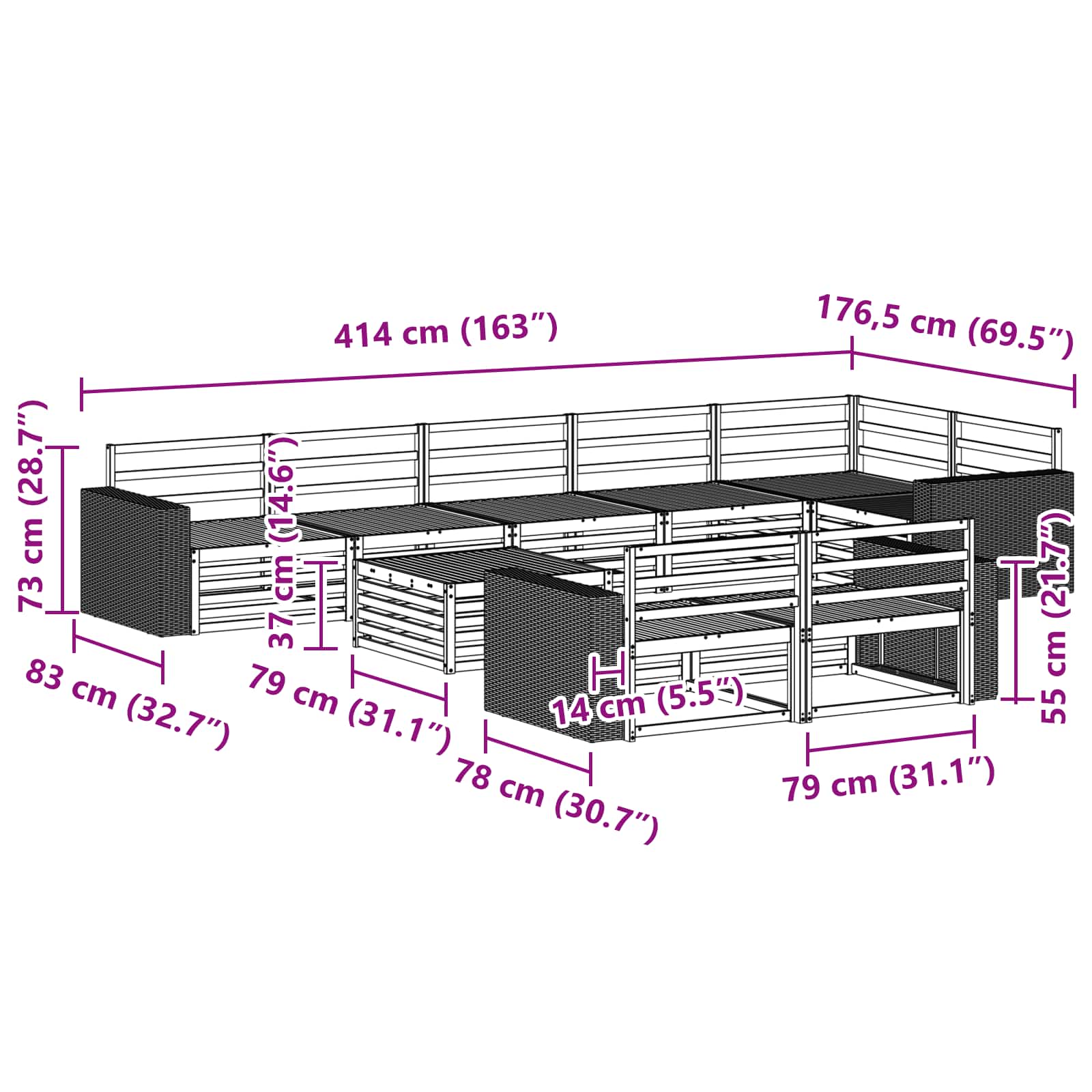 Set vanjskih sofa 9 pcs