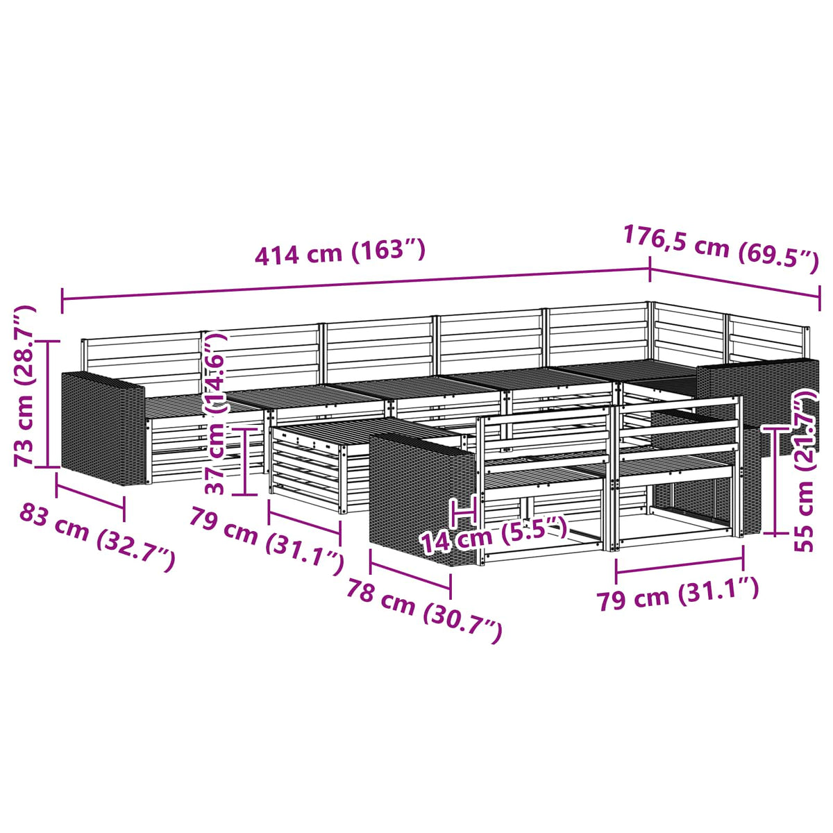 Set vanjskih sofa 9 kom.