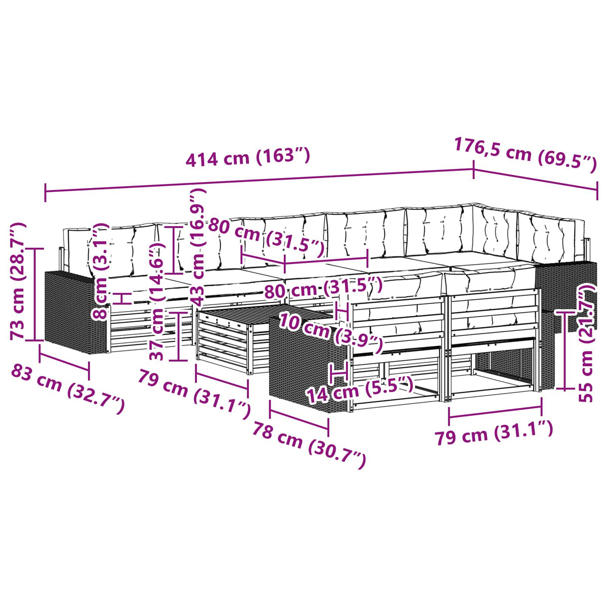 Set vanjskih sofa 9 kom.