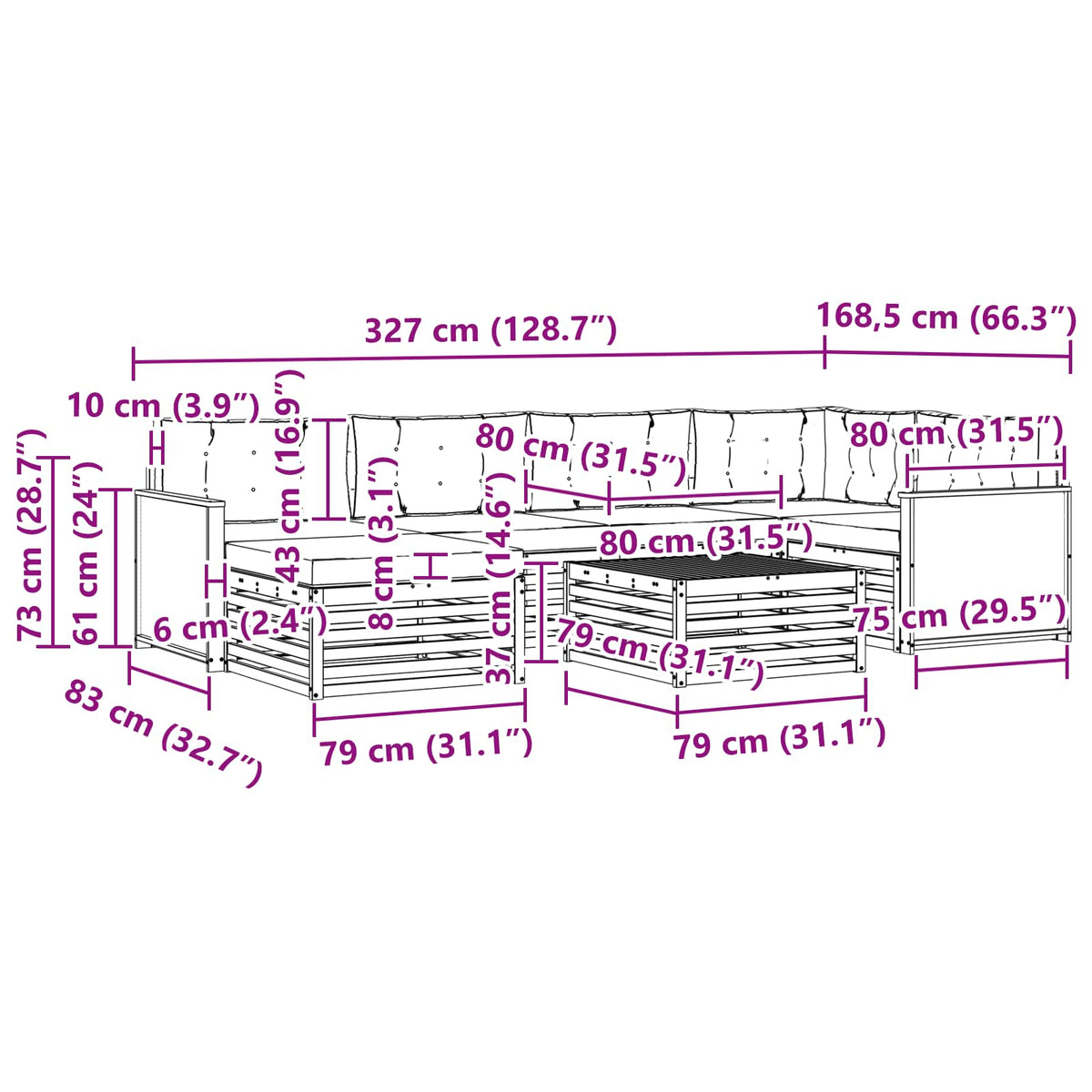 Set vanjskih sofa 7 kom. Prirodna i krem