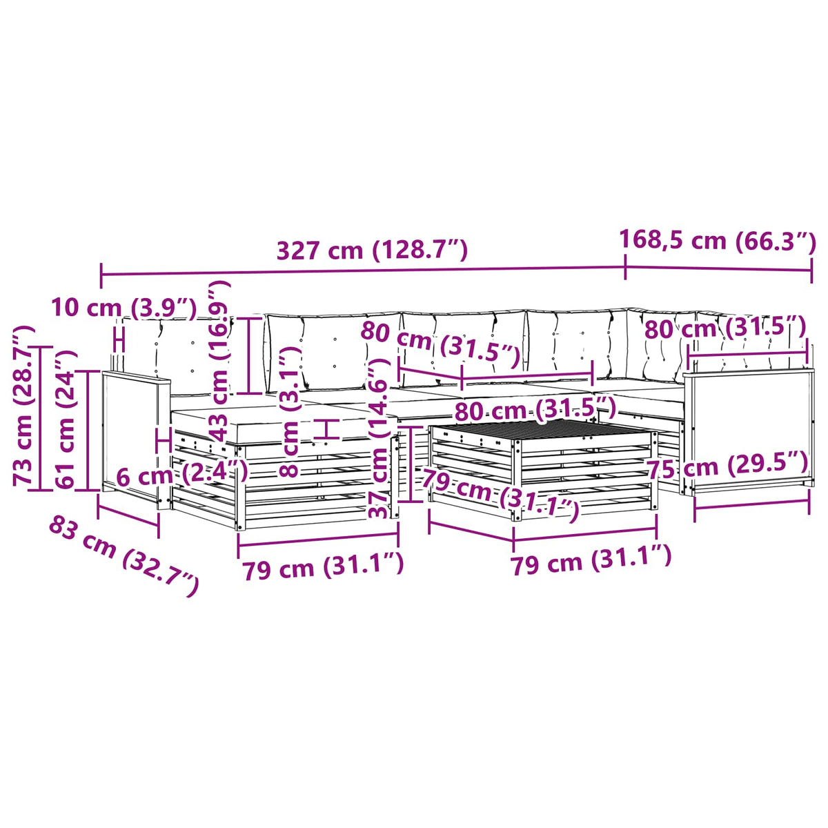 Set vanjskih sofa 7 kom. Prirodna i krem