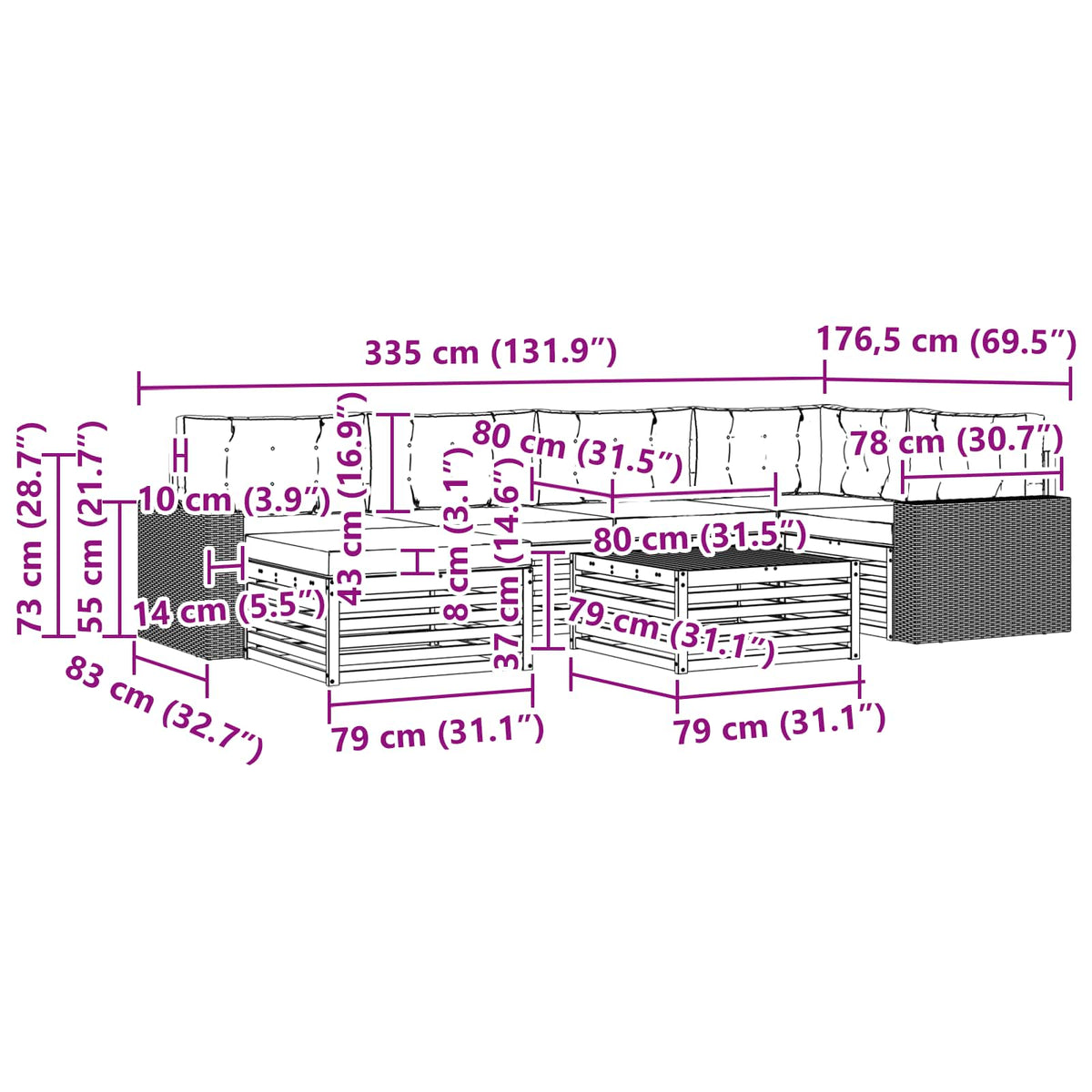 Set vanjskih sofa 7 kom. Prirodna i bež