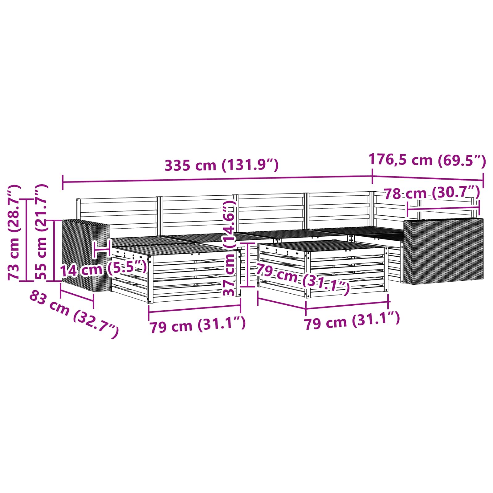 Set vanjskih sofa 7 kom. Prirodna