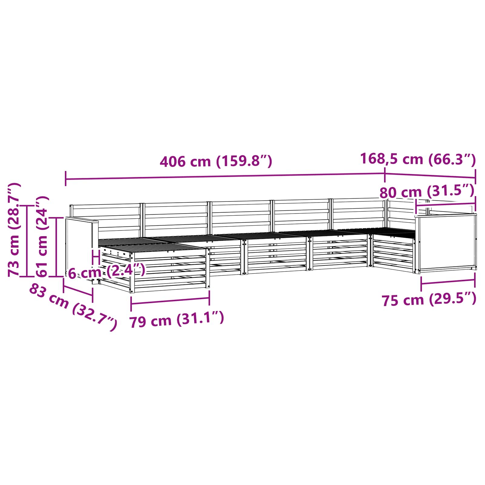 Set vanjskih sofa 7 kom. Prirodna