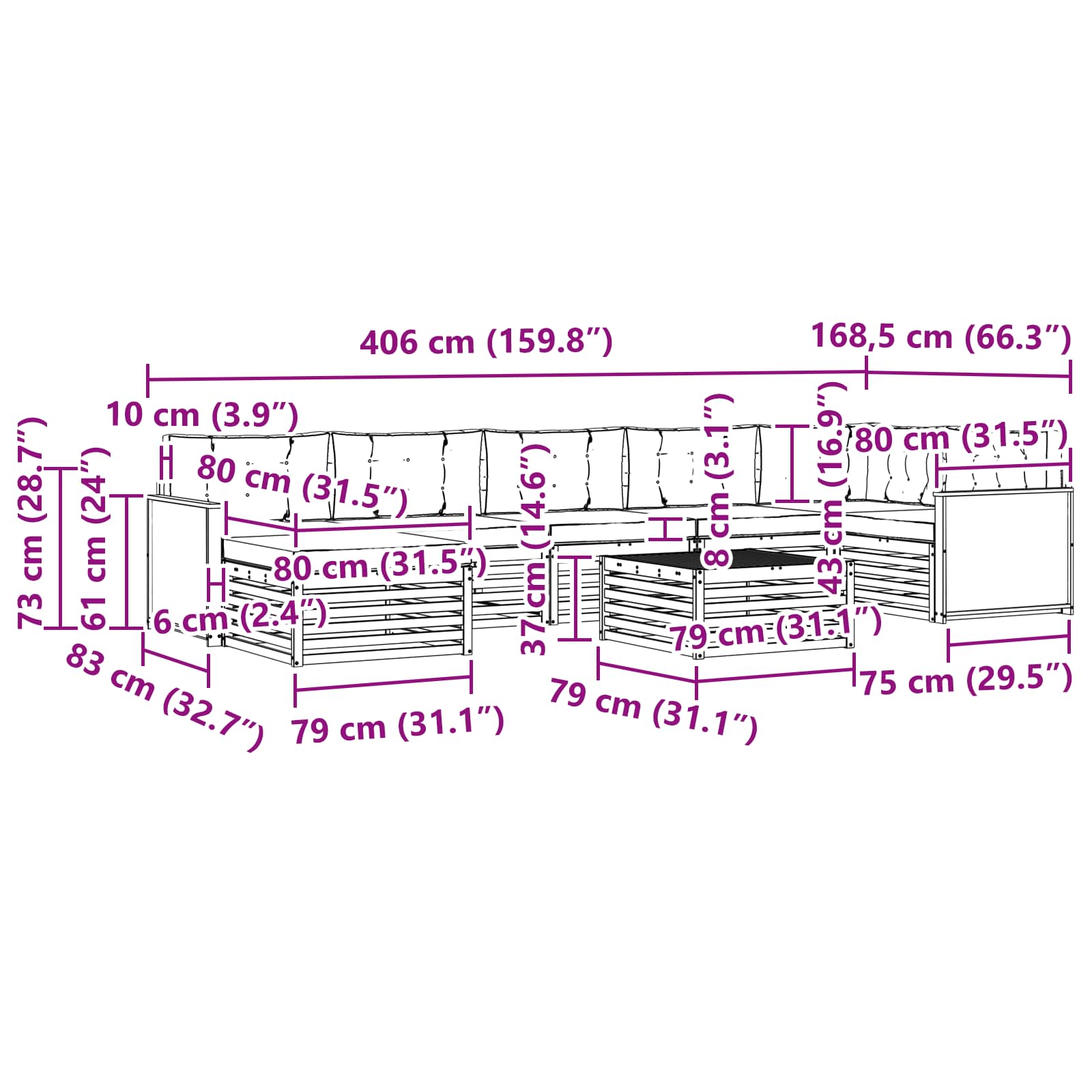 Set vanjskih sofa 8 pcs Prirodna i antracit