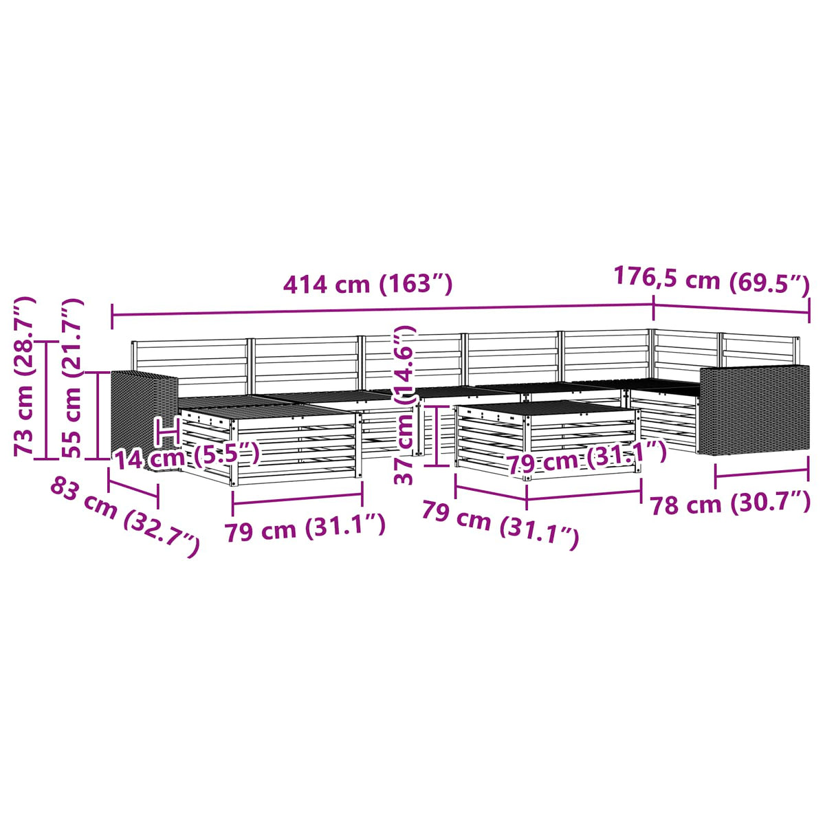 Set vanjskih sofa 8 kom. Prirodna