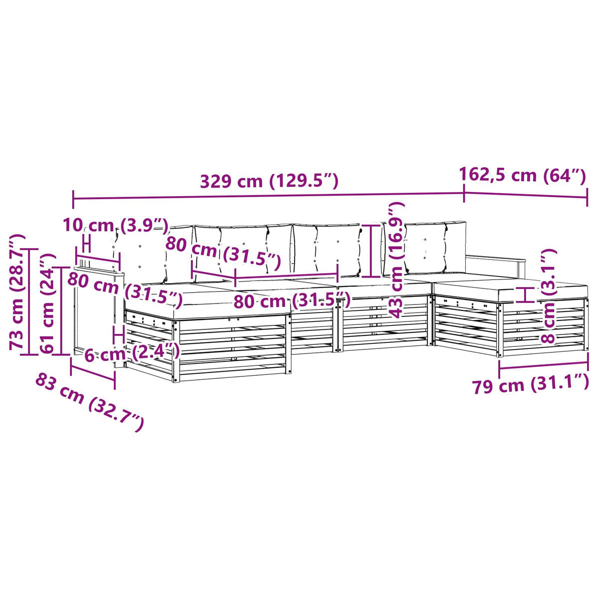 Set vanjskih sofa 6 kom. Čvrsto drvo akacije