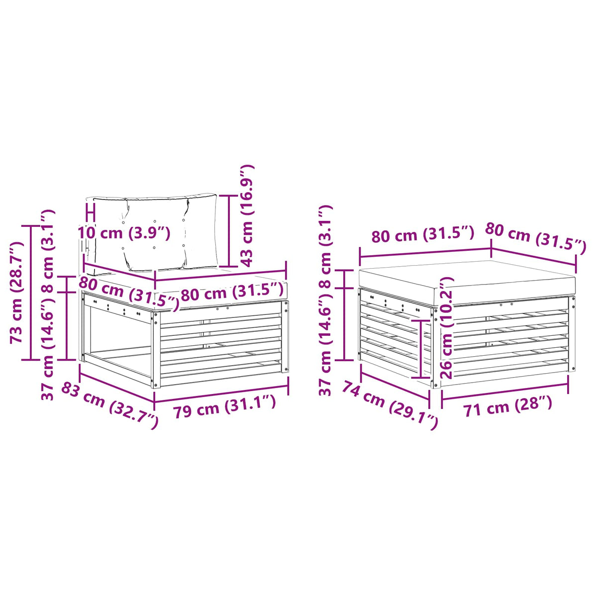 Set vanjskih sofa 6 kom. Čvrsto drvo akacije