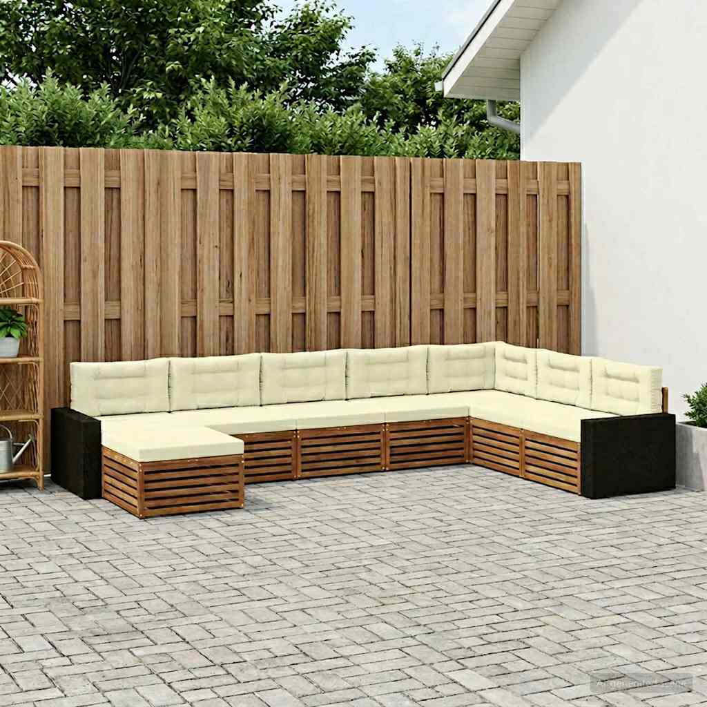 Set vanjskih sofa 8 kom. Prirodna i krem Čvrsto drvo akacije
