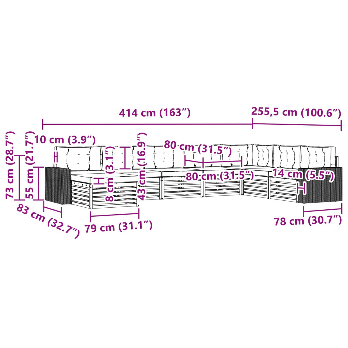 Set vanjskih sofa 8 kom. Prirodna i svjetlosiva