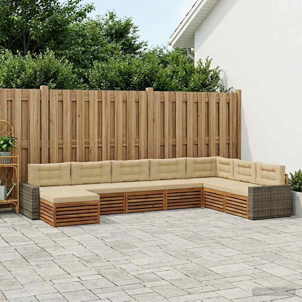 Set vanjskih sofa 8 kom. Prirodna i bež Čvrsto drvo akacije