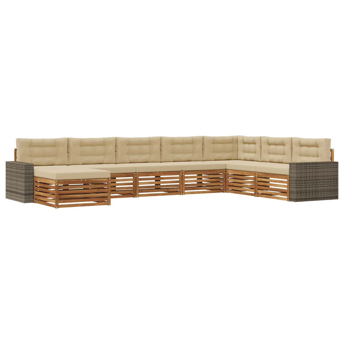 Set vanjskih sofa 8 kom. Prirodna i bež Čvrsto drvo akacije