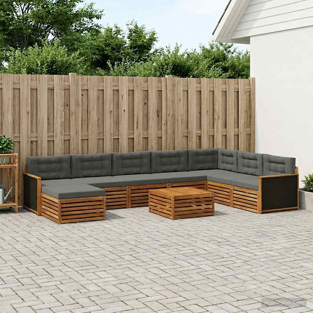 Set vanjskih sofa 9 pcs Prirodna i antracit Čvrsto drvo akacije