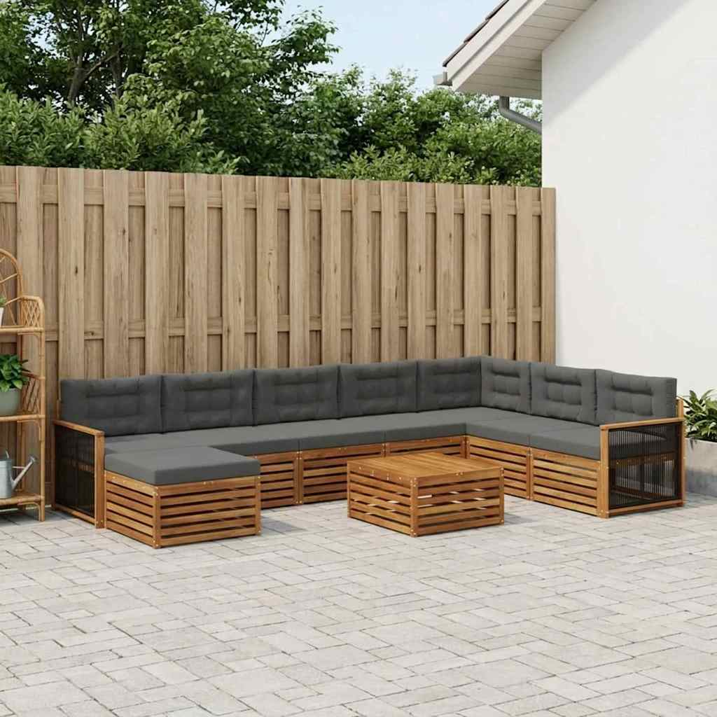 Set vanjskih sofa 9 pcs Prirodna i antracit Čvrsto drvo akacije