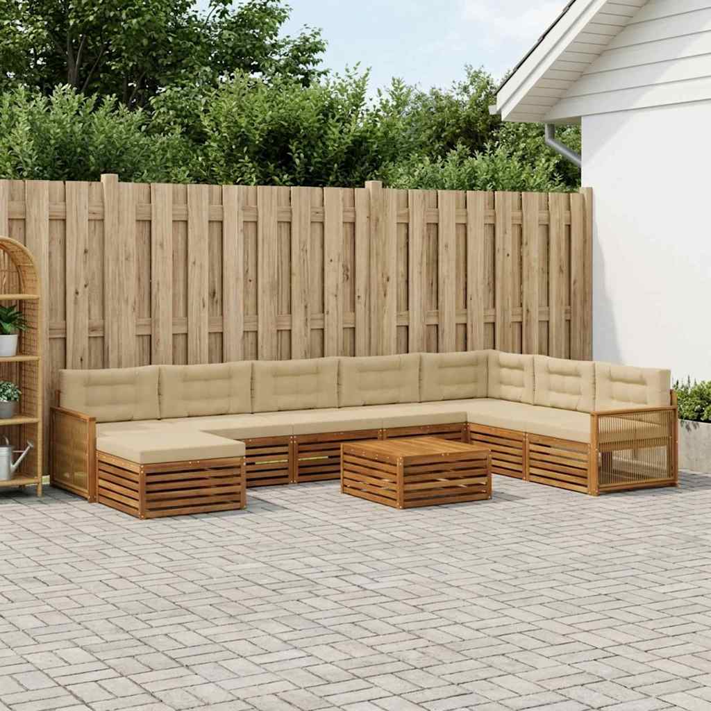 Set vanjskih sofa 9 kom. Prirodna i bež Čvrsto drvo akacije