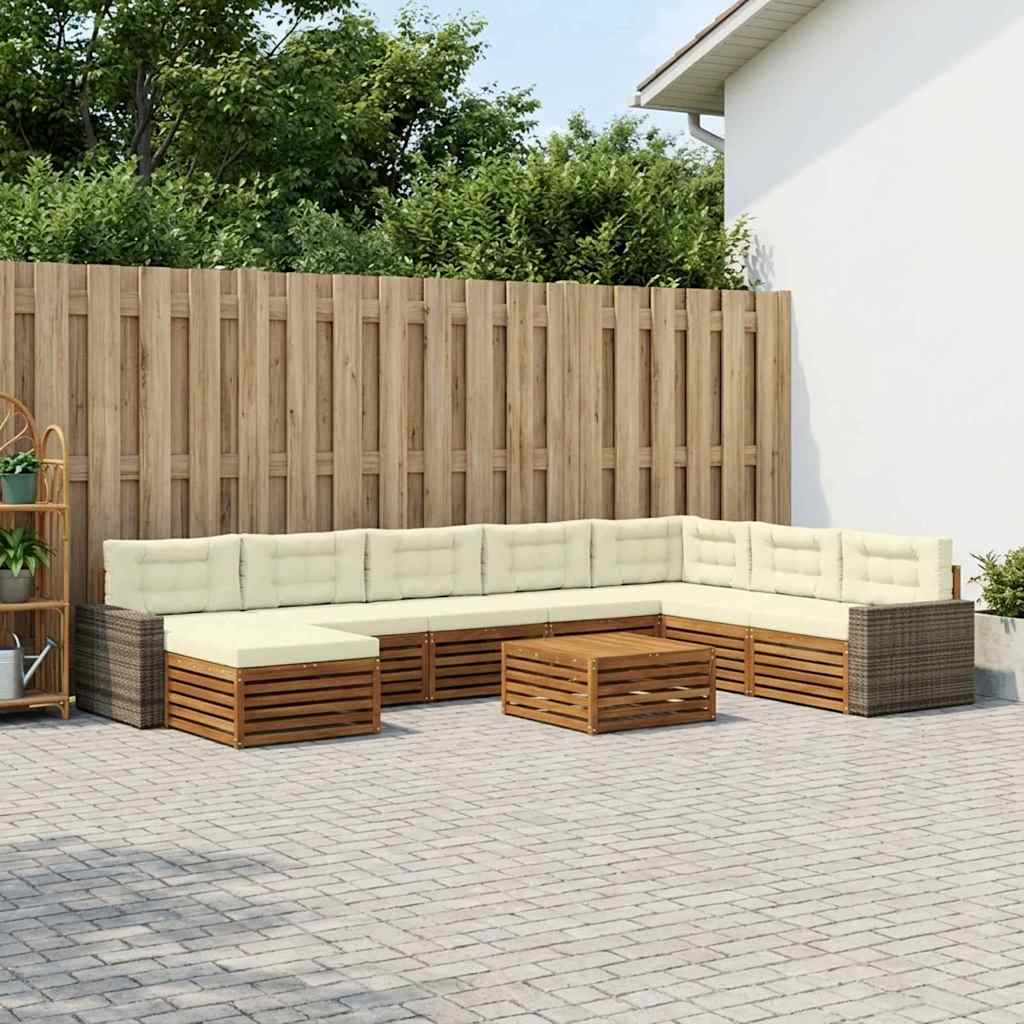 Set vanjskih sofa 9 kom. Prirodna i krem Čvrsto drvo akacije