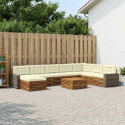 Set vanjskih sofa 9 kom. Prirodna i krem Čvrsto drvo akacije