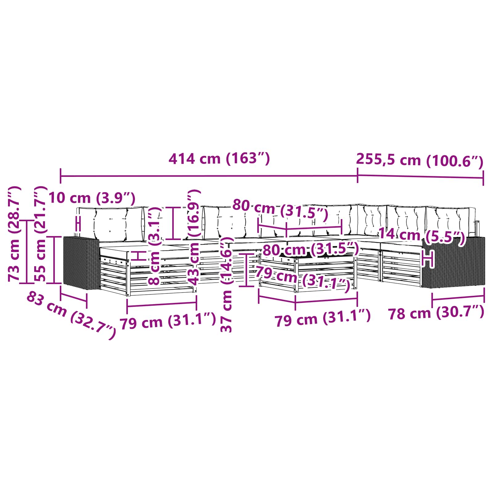 Set vanjskih sofa 9 kom. Prirodna i krem Čvrsto drvo akacije