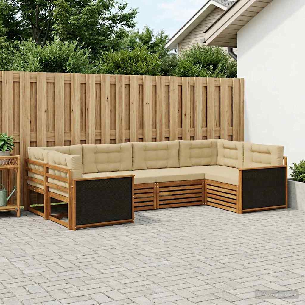 Set vanjskih sofa 6 kom. Prirodna i bež Čvrsto drvo akacije