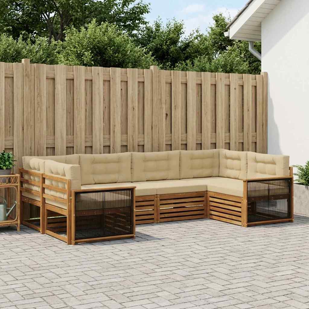 Set vanjskih sofa 6 kom. Prirodna i bež Čvrsto drvo akacije