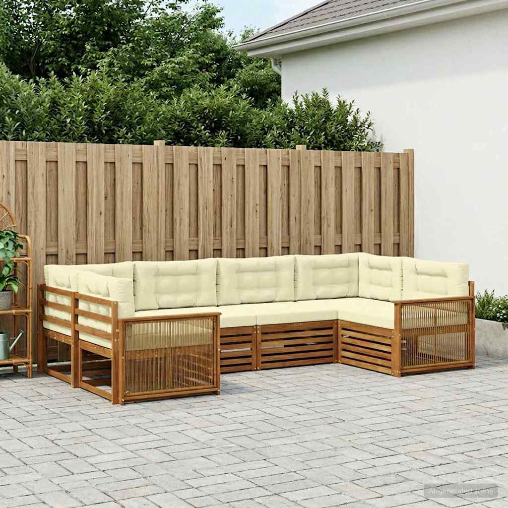 Set vanjskih sofa 6 kom. Prirodna i krem Čvrsto drvo akacije