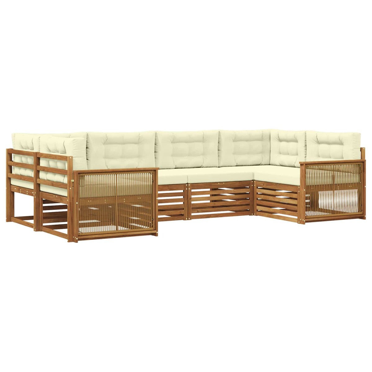 Set vanjskih sofa 6 kom. Prirodna i krem Čvrsto drvo akacije