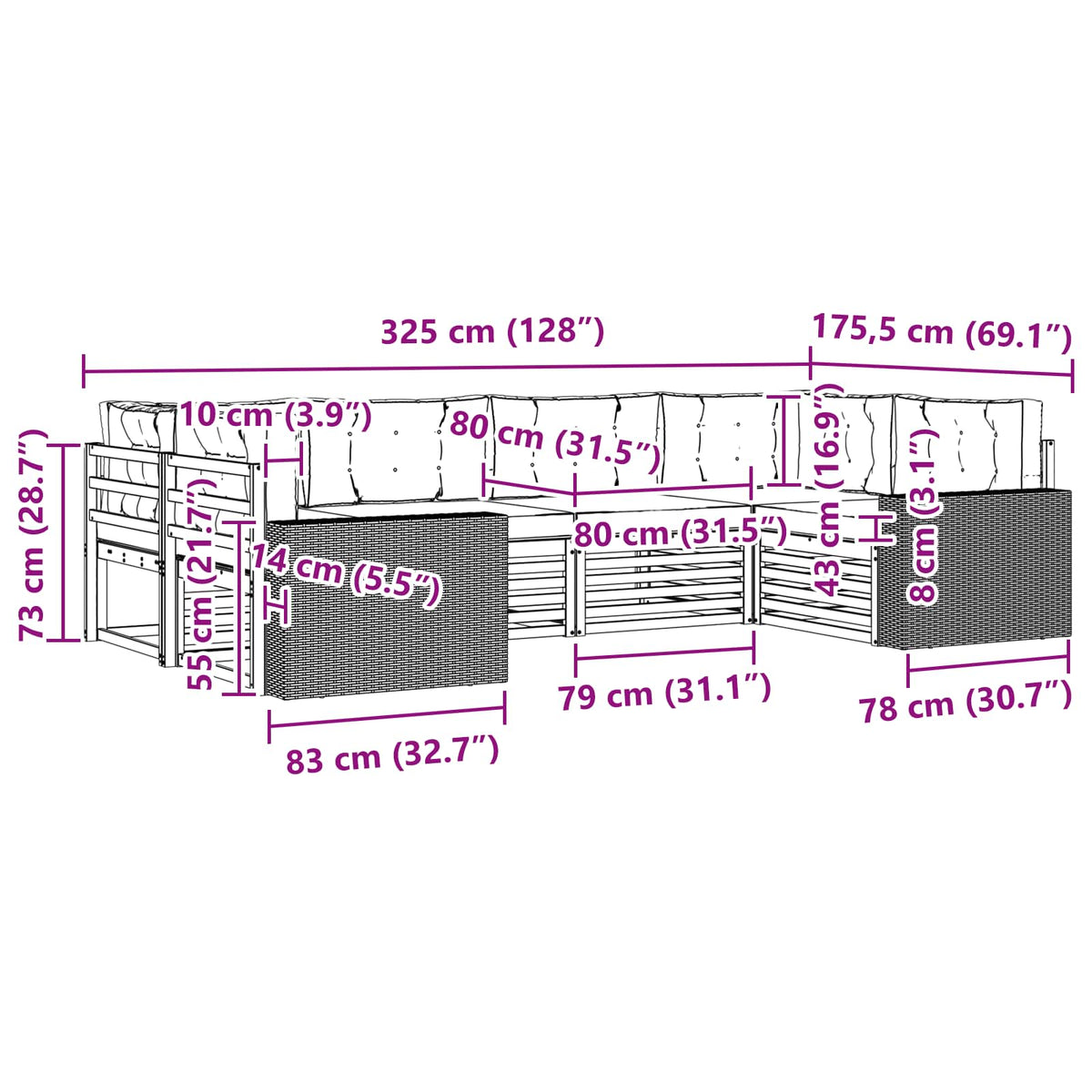 Set vanjskih sofa 6 kom. Prirodna i bež Čvrsto drvo akacije