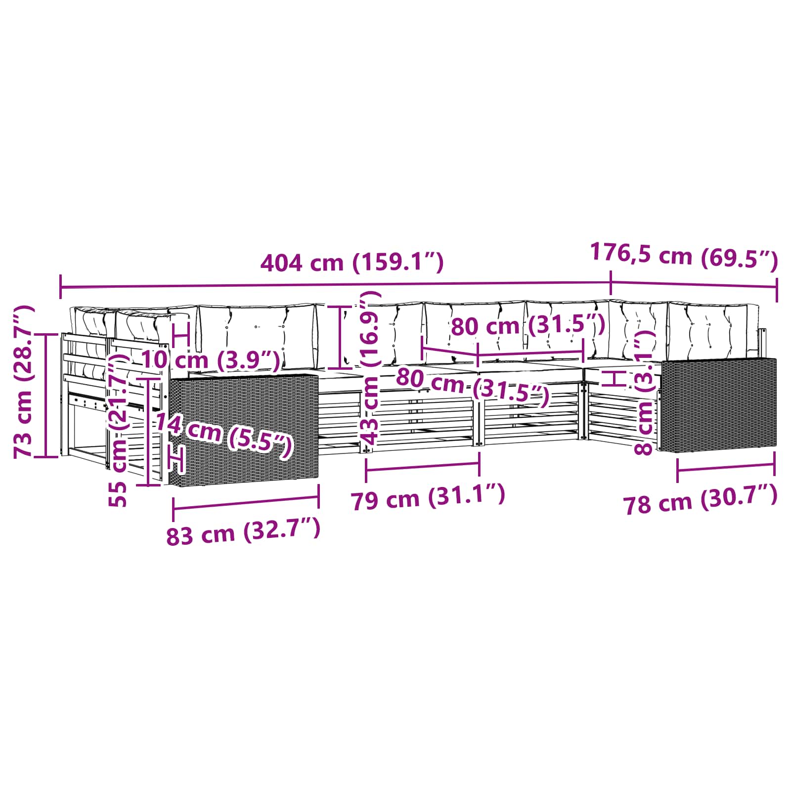 Set vanjskih sofa 7 kom. Prirodna i svjetlosiva