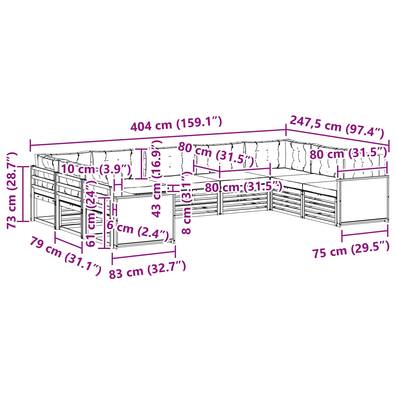 Set vanjskih sofa 9 pcs Prirodna i antracit Čvrsto drvo akacije
