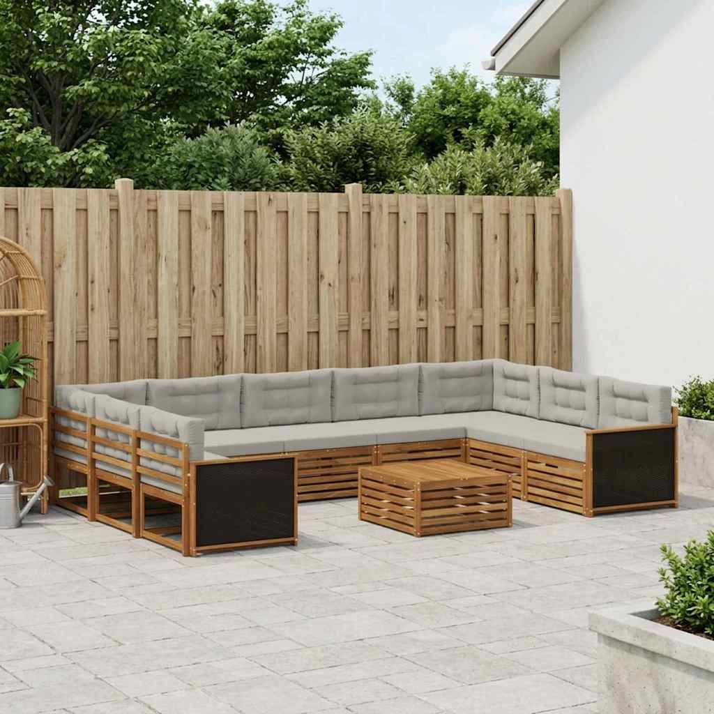 Set vanjskih sofa 10 kom. Prirodna i svjetlosiva Smeđa