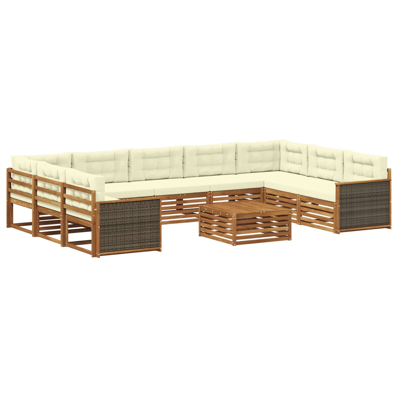 Set vanjskih sofa 10 pcs Prirodna i krem Čvrsto drvo akacije