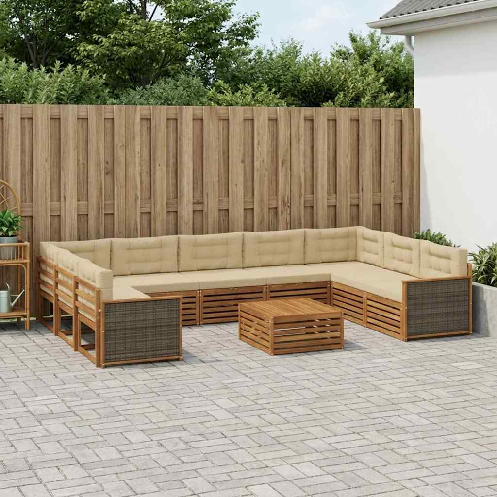 Set vanjskih sofa 10 pcs Prirodna i bež Čvrsto drvo akacije