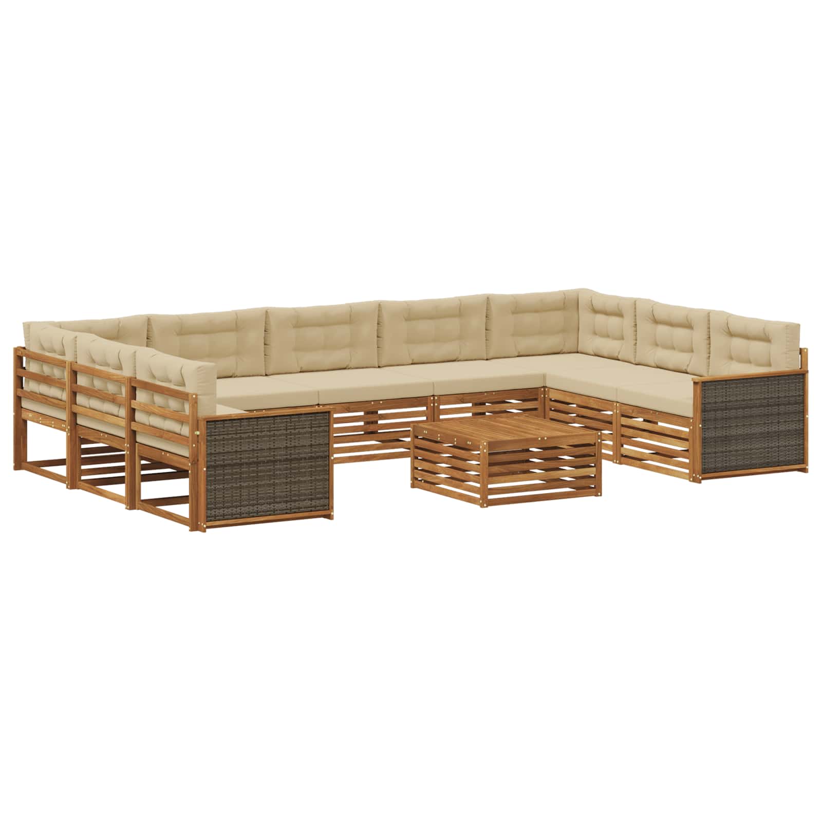 Set vanjskih sofa 10 pcs Prirodna i bež Čvrsto drvo akacije