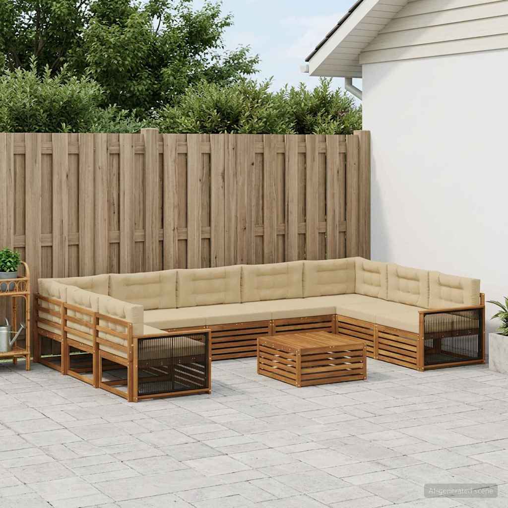 Set vanjskih sofa 10 pcs Prirodna i bež Čvrsto drvo akacije
