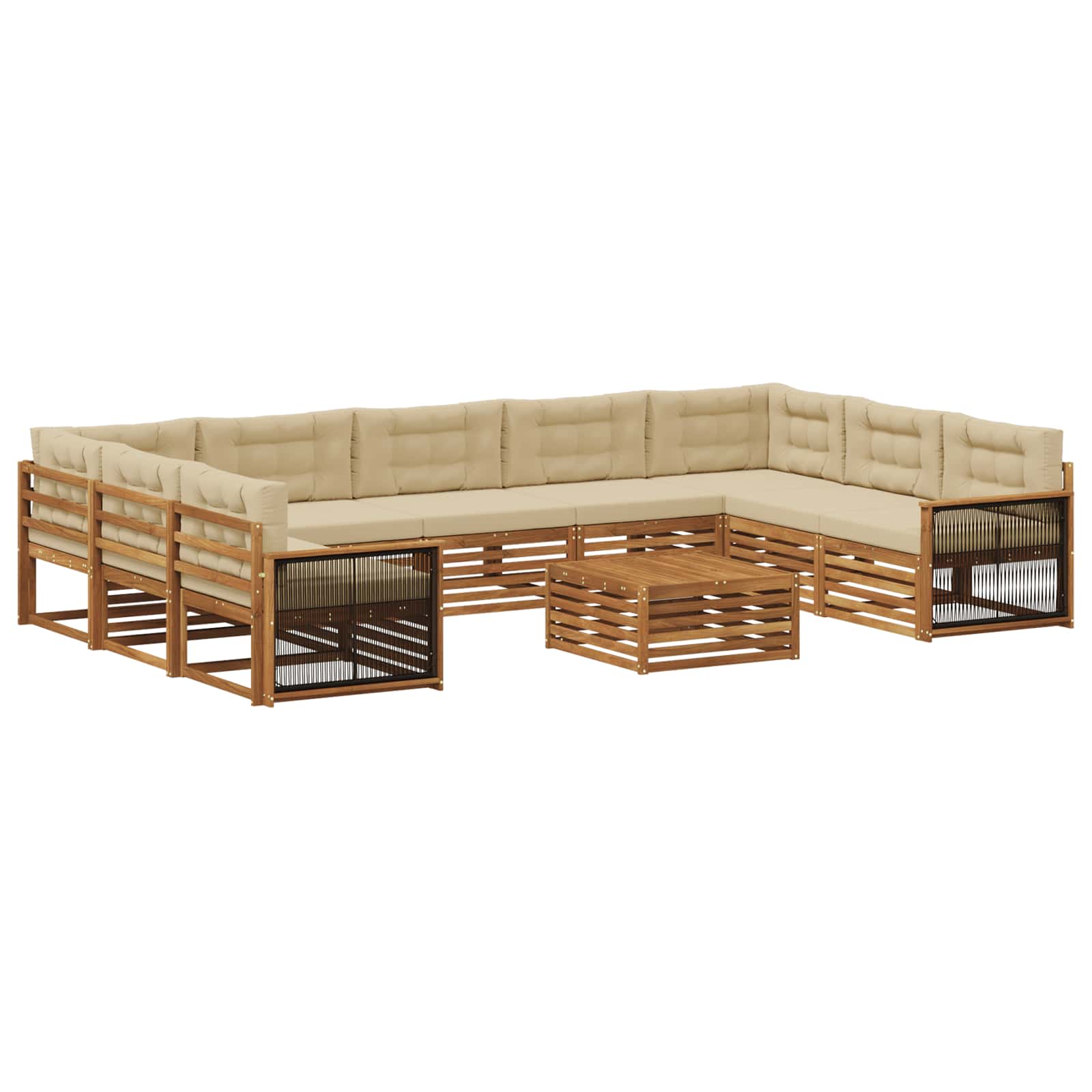 Set vanjskih sofa 10 pcs Prirodna i bež Čvrsto drvo akacije