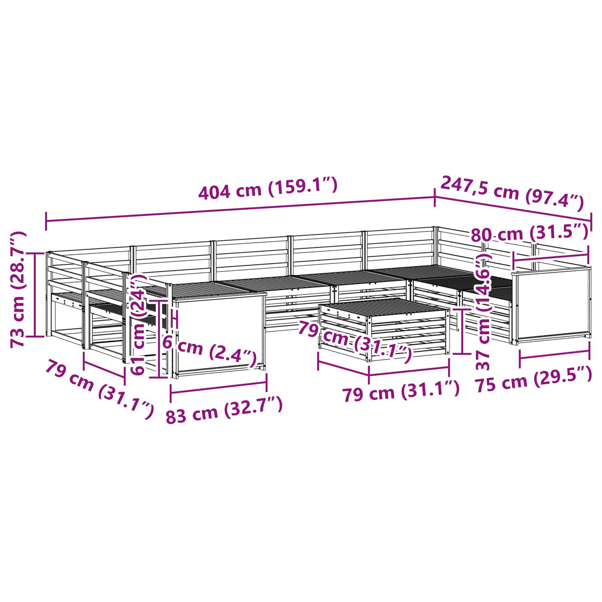 Set vanjskih sofa 10 kom. Prirodna Čvrsto drvo akacije